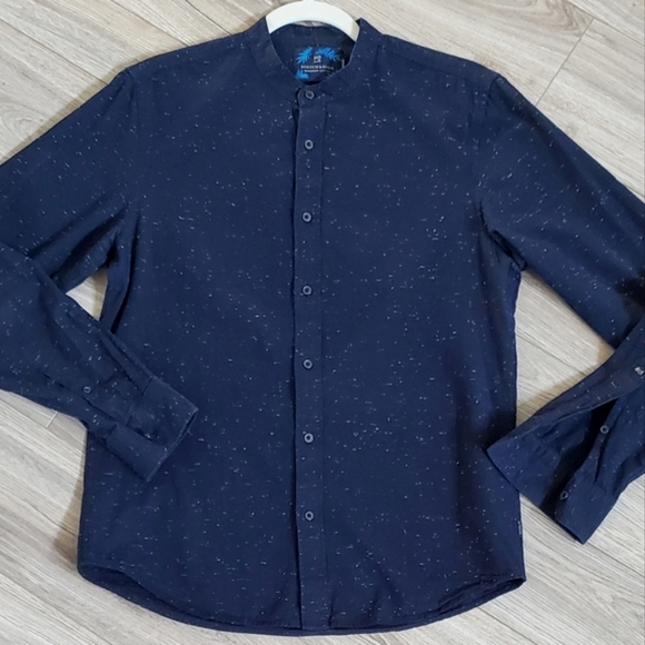 Scotch & Soda Essential Collarless Button Down Shirt, Navy/White Speck, Med, EUC - Picture 3 of 16